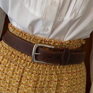 Silver Creek Brown Oiled Leather Belt Silver Buckle, Size 34